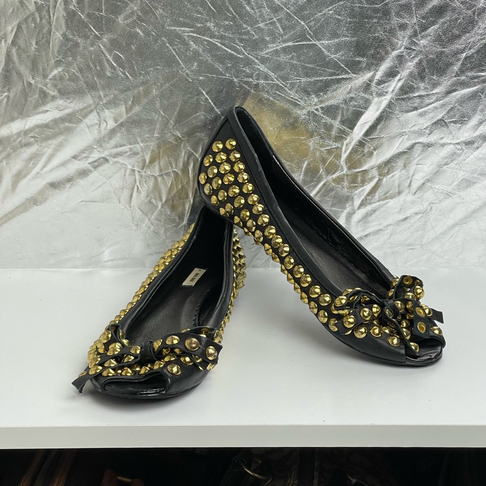 Miu Miu Open Toe Ballet Flats With Gold Studs And… - image 1